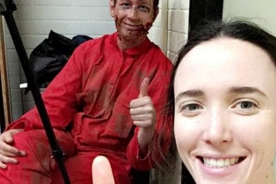 Zombie actor giving thumbs up