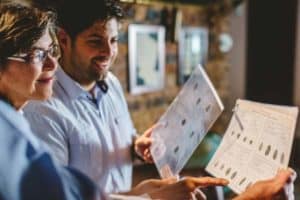 Staff looking at a puzzle in a team building activity