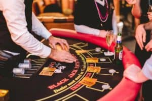 Close up of a Blackjack game being played at Gatsby party