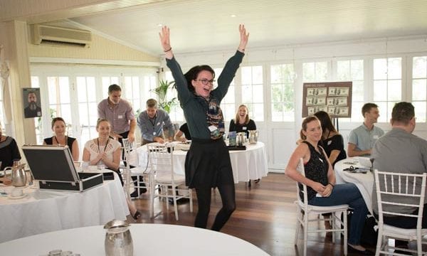 Mastership Game winning Guest celebrating win of team building game