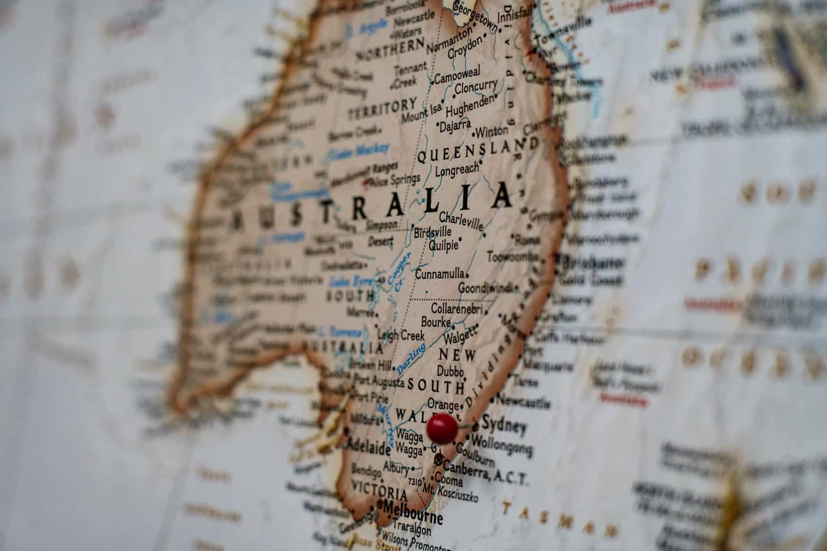Close up of Map of Australia