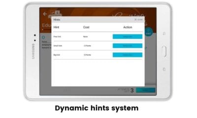 App hints Dynamic hints system of DoE app on a tablet