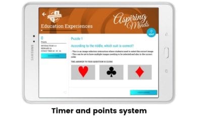 Timer and points system on DoE app on a tablet