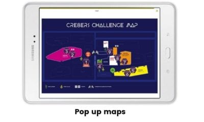 App maps Pop up maps of DoE app on a tablet