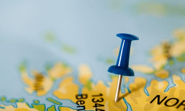 Start you own Business Blue push pin in map