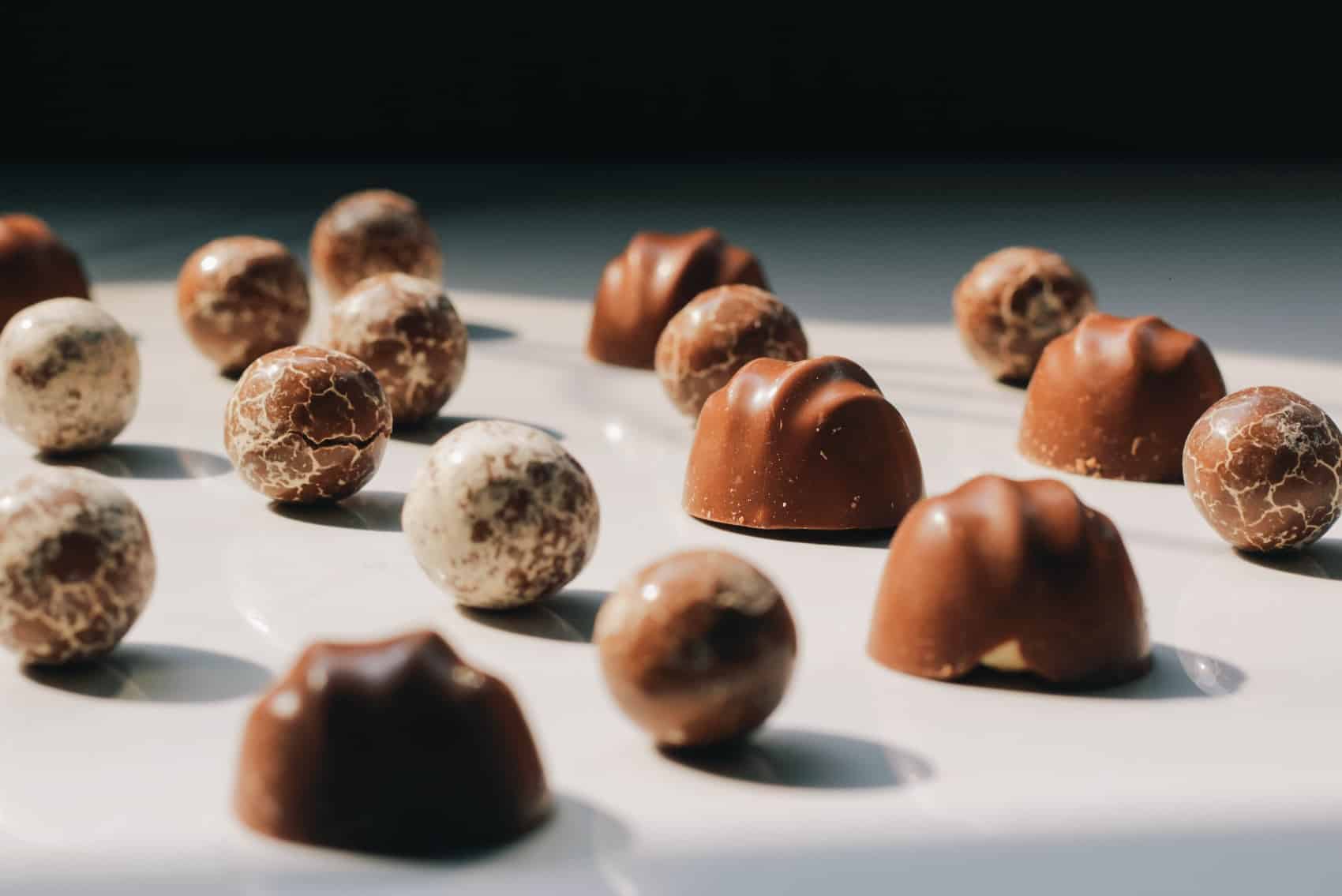 Close up of chocolate bites for tasting